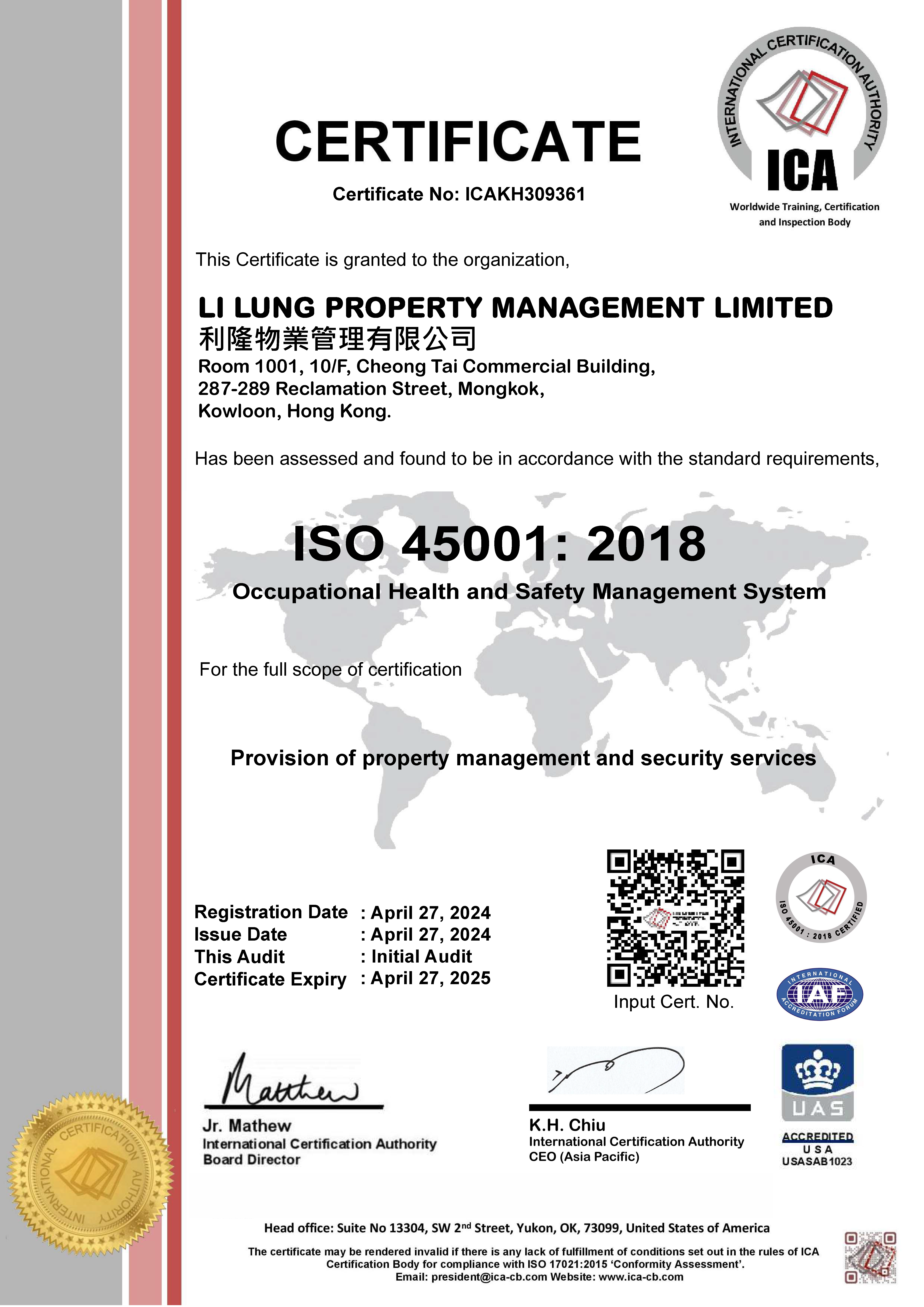 ICA 45K formal cert to Li Lung 2024 R1