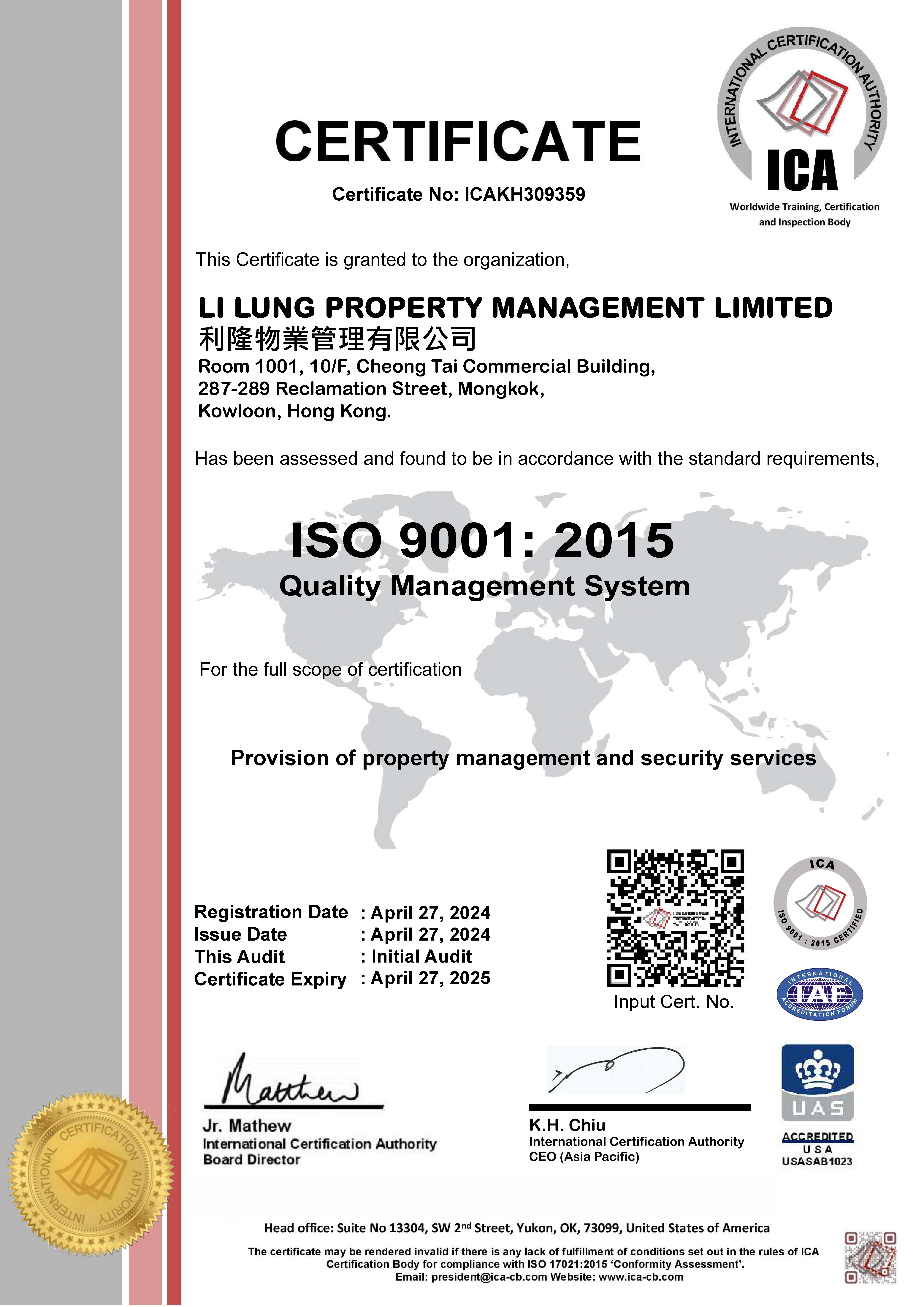 ICA 9K formal cert to Li Lung 2024 R1